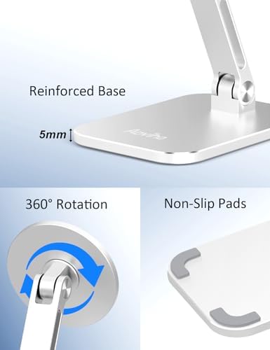 Magnetic Phone Stand for MagSafe Adjustable – Aluminum Portable Phone Holder for Desk with 360° Rotating Head Compatible with iPhone 16/15/14/13/12 Pro Max and Magnetic Phone Case, Silver – Enhanced Compatibility and Speed