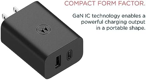 Motorola Turbo Power Share 50 W Dual Port Charger – Fast USB-A & USB-C Adapter with Power Delivery and QC3.0 Outputs, Includes 1 m USB-C Cable for Ultimate Device Compatibility and Speed Boost