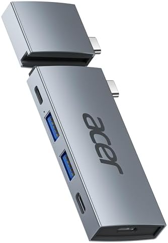 Acer USB C Hub for Mac Book Pro/Air M1 M2 M3 – Ultimate 6-in-2 Detachable Adapter with 4 K@60 Hz HDMI, Dual USB-A & USB-C 3.0 Ports, and 100 W PD Charging for Unmatched Multi-Device Connectivity and Enhanced Productivity Solutions