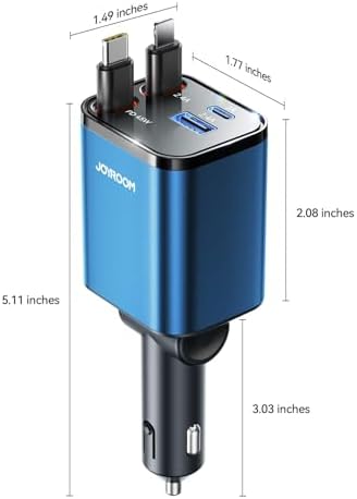 JOYROOM Ultra-Compact 84 W Retractable Car Charger – Fast USB-C Charging for i Phone 12-16 | Travel Essential Car Adapter for Quick Device Power-Up | Sleek Design, Tangle-Free Cable, Perfect Gift for Men & Women