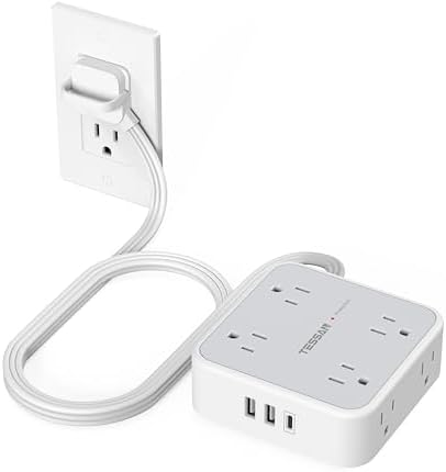 TESSAN 10 FT Flat Plug Surge Protector Power Strip with 8 Outlets and 3 USB Ports – Versatile Desk Charging Station with 900 Joules Protection for Home and Office – Enhanced Safety and Space Efficiency TESSAN 10 FT Flat Plug Surge Protector Power Strip with 8 Outlets and 3 USB Ports – Versatile Desk Charging Station with 900 Joules Protection for Home and Office – Enhanced Safety and Space Efficiency