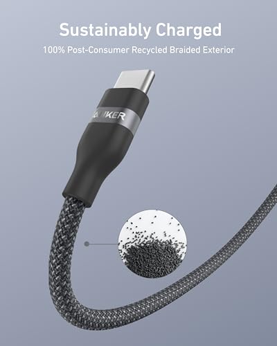 Anker Upcycled-Braided USB C to Lightning Charging Cable – 3 FT Ultra-Fast Charging Cord for i Phone 14/13/12/11 Series – Eco-Friendly, High-Speed Power Delivery with MFi Certification for Seamless Device Compatibility