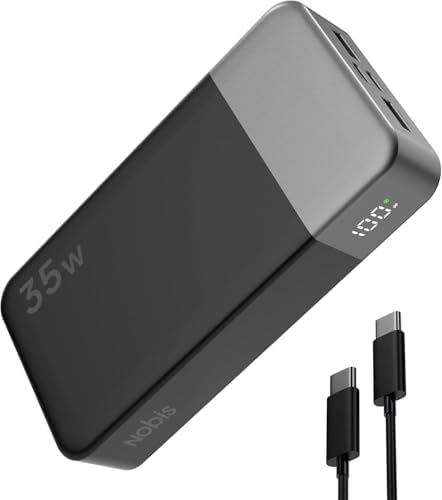 NOBIS 20000 m Ah Portable Power Bank – 35 W Fast Charging Battery Pack with USB-C Cable & Digital Display for Ultimate Device Compatibility – Stay Charged on the Go!