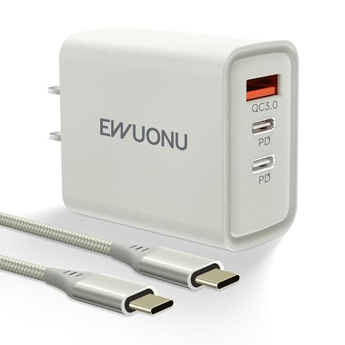 Elevate Your Charging Game with the EWUONU 45 W USB-C Wall Charger – Ultra-Fast Power Delivery & Quick Charge 3.0 Adapter Featuring 3 Ports and 3.3 ft Cable for i Phone 15/15 Pro/Pro Max, i Pad Air 6/5/4, Galaxy S24/S23/S22, Google Pixel – Optimal Efficiency for Travel and Home Charging Needs