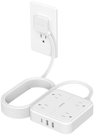 TESSAN 5 FT Flat Extension Cord Surge Protector – 4 Outlet Power Strip with 3 USB C Ports (1 USB C) for Fast Charging, 900 Joules Electronics Protection, Space-Saving Design for Home, Office, and Dorm Use, Enhanced Compatibility and Efficiency