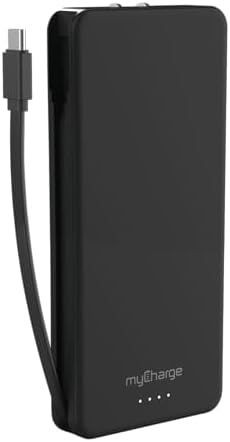 Ultimate my Charge Power + Plug Portable Charger with Built-in USB-C Cable – 10,000 m Ah Dual Power Bank Featuring Fast Charging & Fold-Away Wall Plug for Apple & Android Devices – Ideal Travel Companion for 60 Hours of Extended Use