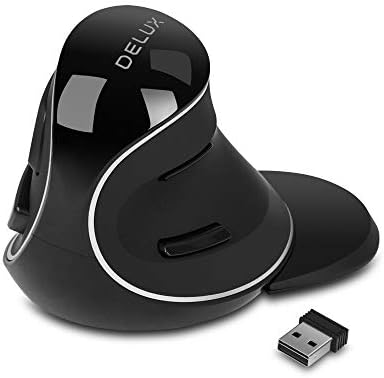 De LUX RGB Wired Ergonomic Vertical Mouse for Large Hands – 4000 DPI Precision Tracking, 6 Customizable Buttons, and Detachable Wrist Rest for Ultimate Comfort and Carpal Tunnel Relief – Perfect for Prolonged Use and Gaming Performance