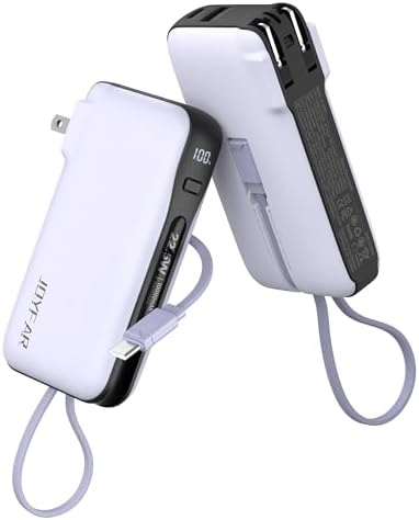 Ultimate 10,000 m Ah Portable Charger with Built-in USB-C Cable & Plug – Fast 22.5 W Power Bank for Seamless Charging of i Phone 16/15, Samsung Galaxy & i Pad – Compact Travel Essential with Triple Output Ports for Maximum Device Compatibility