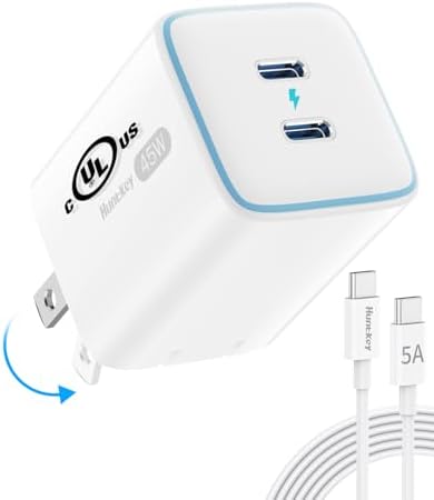 High-Speed Dual-Pack 45 W USB C Charger with 100 W Type C Cable – Ultimate Fast Charging Solution for i Pads, Samsung Galaxy S24/S25, i Phones, and Google Pixel – Compact Power Delivery for Home & Travel with Enhanced Safety Features