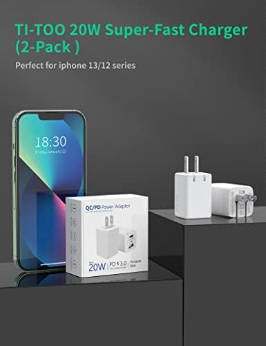 TI-TOO 20 W Dual Port USB C Wall Charger – Fast Charging Block 2-Pack with Quick Charge 3.0 & Power Delivery for i Phone 14 Pro Max/Plus/13 Pro/13/12 – High-Speed Compatibility, Compact Design, Ideal for Home or Travel