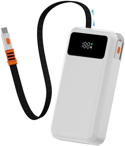LUCKYDUO 10000 m Ah Power Bank with Retractable 2.3 ft Charging Cable – Ultra-Compact Fast Charging USB-C Battery Pack for i Phone 16/15/Pro & Samsung – LED Display for Travel-Friendly Power Solution and Universal Device Compatibility