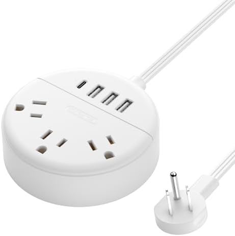 Compact Flat Plug Power Strip with Dual USB Charging Ports – NTONPOWER Wall-Mountable Charging Station with 5 ft Short Extension Cord, Ideal for Dorm Rooms and Travel, Efficient Device Powering in Sleek White Design – Perfect for Office Desks and Small Spaces
