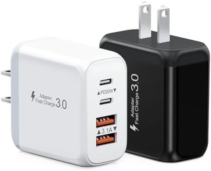 40 W USB C Fast Charger Block – Dual Pack 4-Port Power Delivery Wall Plug with Quick Charge 3.0 for i Phone 16/15/14/13/12/11 Pro Max, Samsung Galaxy & More – High-Speed Multi-Device Charging Solution – Ideal for Home, Office & Travel