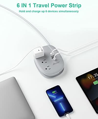 Alitayee 20 W USB-C Power Strip: Compact 3-Outlet Surge Protector with Fast Charging & Flat Plug for Travel, Home, and Office – Ideal for i Phone and QC 3.0 Devices with 3 ft Extension Cord for Maximum Portability and Compatibility