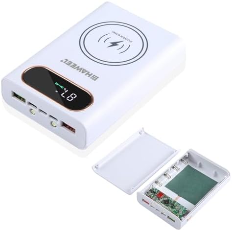PULUZ Enhanced Wireless Charger Power Bank Case with LCD Display – DIY Mobile Power Solution for 4 x 21700 Batteries, Dual USB Outputs, Versatile Micro and Type-C Inputs, Sleek White Design for Fast Charging On-the-Go