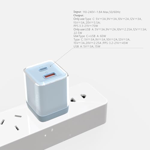 Ultra-Compact 70 W Ga N Dual USB-C Fast Charger – High-Efficiency Wall Adapter for Mac Book Pro/Air, i Pad Pro, Galaxy S23, Dell XPS 13, i Phone 16/15 Pro & Steam Deck – Rapid Charging with Universal Compatibility for Modern Devices