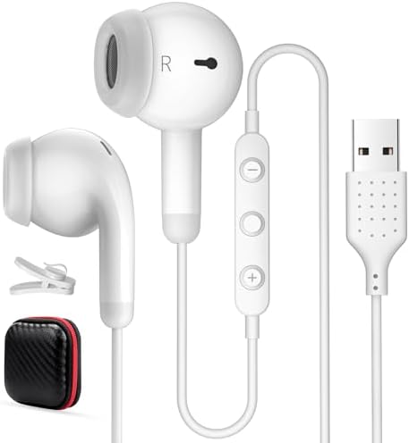 Ultra-Comfort USB Noise-Isolating Earbuds with Integrated Microphone for PC & Gaming – Achieve Exceptional Sound Clarity for Remote Work, Online Learning, and Gaming Sessions – Lightweight Design with Effortless Audio Control for Seamless Communication Across Dell, HP, Surface & Switch Devices