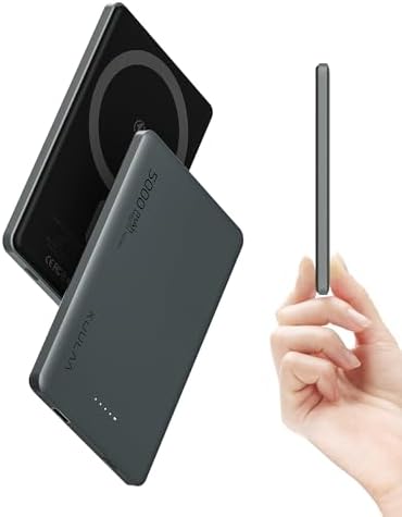 Ultra-Slim Kuulaa Mag Safe Battery Pack – 5,000 m Ah Power Bank for i Phone 15/14/13/12 Series – Magnetic Wireless Charger with PD 20 W Two-Way USB-C Fast Charging – Lightweight Grey Portable Power Solution for On-the-Go Charging