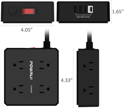 Maximize Your Power Management with a 6 Ft Surge Protector Power Strip – 8 Outlet Extension Cord Featuring 4 Fast USB Charging Ports (1 USB-C), Ideal for Home Office Convenience and Safety, ETL Listed for Enhanced Surge Protection and Compatibility