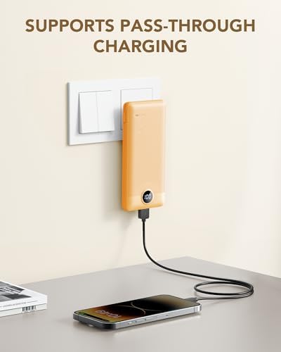 VRURC 10,000 m Ah USB C Power Bank with Built-in Cables & AC Wall Plug – Compact Lightweight Travel Charger for Smartphones & Tablets – Ultimate Convenience & Enhanced Charging Speed