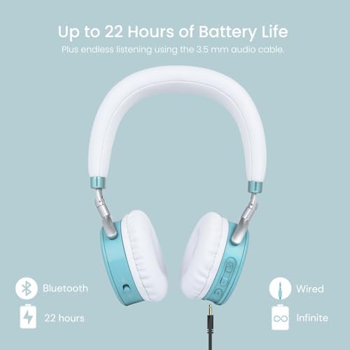 Safe & Stylish Bluetooth Headphones for Kids – Puro Sound Labs Junior Jam Plus with Volume Limiting Technology, 22-Hour Battery Life, and Comfortable On-Ear Fit, Perfect for Tablets and Smartphones in Trendy Blue Finish