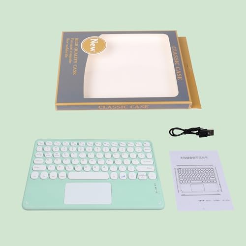 Ultra-Slim 10-Inch Wireless Bluetooth Keyboard with Touchpad – Rechargeable & Portable Universal Keyboard for i OS, Android & Windows Devices – Effortless Typing on the Go in Sleek White Finish