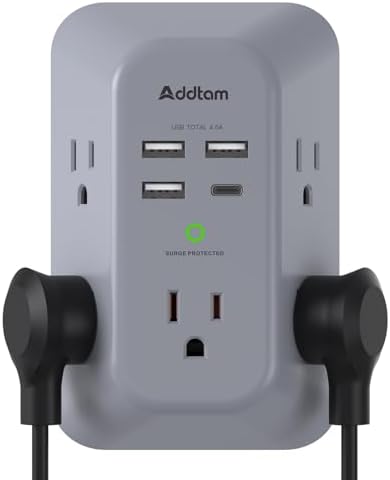 Addtam 5-Outlet Surge Protector with 4 USB Fast Charging Ports – Versatile Outlet Extender Power Strip for Home and Dorm Room Use, Enhanced Safety Features with Built-in Surge Protection, Compact Design for Easy Travel and Maximum Device Compatibility