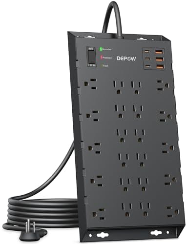 Ultra-Safe Surge Protector Power Strip with 22 Outlets, 6 USB Ports (3 USB-C) and 6.5 FT Flat Plug Cord – 2100 J Protection for Home, Office & Gaming – Wall Mountable, Enhanced Power Management Solution in Sleek Black