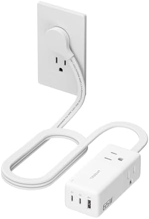 TESSAN 30 W USB Charging Station with Flat Plug & 5 FT Extension Cord – Multiport Fast Charger for Phones, Tablets, Laptops – Perfect Travel Companion with 3 AC Outlets & Enhanced Safety Features for Home and Office Use