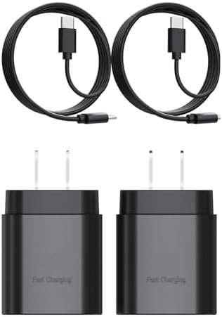 25 W Dual-Pack Type C Fast Charger with USB C Cable – Power Up Your Samsung Galaxy S24/S23/S22/S21/S20 & i Phone 16/15 – Efficient Rapid Charging for Home & Travel – Compact & Durable Power Solution for On-the-Go Charging