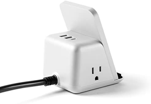 HALO Wireless Charging Station – Multifunctional Power Hub with 3 USB Ports & 2 AC Outlets for Fast, Efficient Charging of Up to 5 Devices Simultaneously – Sleek Charcoal Finish for Stylish Desktop Organization – Qi-Enabled Compatibility for All Your Gadgets