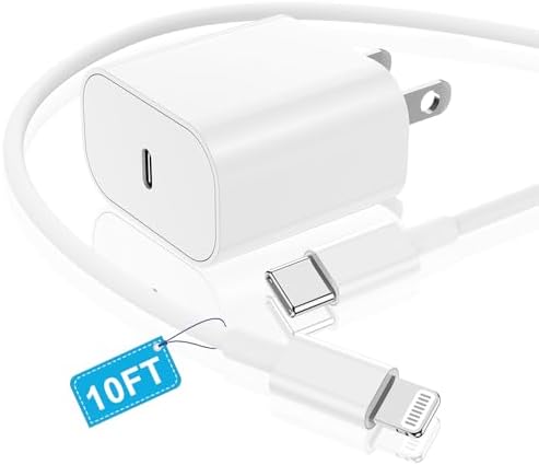 Ultra-Fast 20 W i Phone 16 & 15 Charger Block with 10 ft USB-C to C Cable – Power Adapter for i Phone 16 Pro Max, 15 Pro Max, i Pad Air & Mini – Compact Wall Charger for Ultimate Convenience and Compatibility