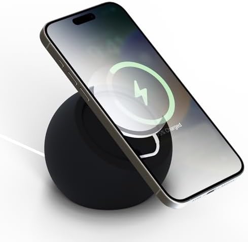 Magnetic Charging Stand, Premium Spherical Silicone Phone Stand, Wireless and Portable, Compatible with MagSafe iPhone 16/15/14/13/12 Series and MagSafe Chargers, Black – Enhanced Compatibility and Speed