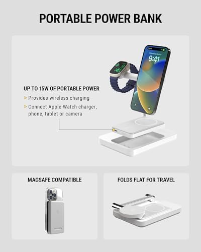 Scosche MSQFG2 N1 WT Magic Mount Travel 2-in-1 Magnetic Wireless Charging Station – Sleek Fast Charger for i Phone 12/13/14/15/16 Pro Max & Air Pods, Compact Foldable Design for Ultimate Portability and Enhanced Mag Safe Compatibility, White