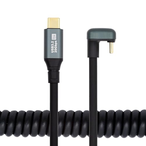 Revolutionary xiwai USB4 Type-C Male to Male Extension Cable – 20 Gbps Data Transfer with 100 W Power Delivery, 8 K Video Output, Coiled Design for Maximum Space Efficiency, and Angled Connector for Seamless Access in Compact Areas – Perfect for Laptops, Tablets, and Modern Tech Environments