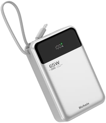 Hichain 65 W PD 20000 m Ah Fast Charging Power Bank – High-Capacity Portable Laptop Charger with Triple USB-C Ports for Mac Book, i Phone 16/15, Samsung & Android Devices – Sleek Gray Design for Effortless Travel Power Solutions