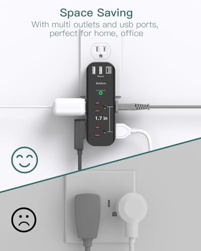 Ultimate Surge Protector and Outlet Extender with 6 AC Ports and 3 USB Charging Options (1 USB-C) – Smart Rotating Power Strip for Home, Office, and Travel – 1800 Joules Surge Defense, ETL Certified for Enhanced Device Protection and Efficiency