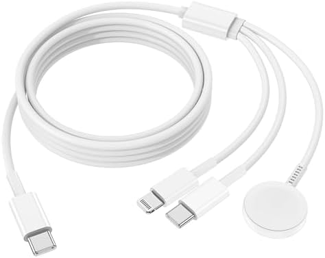 Ultimate 3-in-1 Magnetic Charger for Apple Watch – Fast USB-C Charging Cable for i Phone & i Pad Compatibility – 6 FT Versatile Length for All Apple Watch Series – Durable Design for Effortless Home and Travel Charging