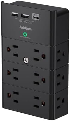 Addtam Surge Protector Power Strip – 12-Outlet Wall Mount Multi Plug Extender with 3 USB Ports (Including USB-C) for Home, Office & Travel – Space-Saving Design with Enhanced Safety Features and Fast Charging Capability