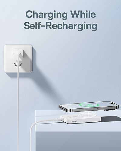Baseus Magnetic Portable Charger for i Phone – 5,000 m Ah Qi2 Certified Wireless Power Bank with 15 W Mag Safe Compatibility & 20 W USB-C Fast Charging for i Phone 16/15/14/13/12 – Sleek, Lightweight Design for On-the-Go Power Solutions