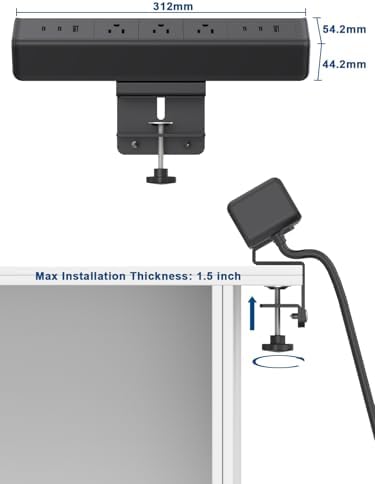Ultimate Nightstand Charging Station with 4 Ultra-Fast USB-C Ports & 2 QC 3.0 USB-A Ports, 3 AC Outlets – Desk Edge Mount Power Strip with Advanced Surge Protection for Home Office & Bedroom (Sleek Black Finish) – Elevate Your Charging Efficiency and Style