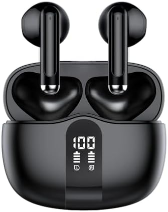 Advanced Bluetooth 5.4 Wireless Earbuds with LED Display – Ergonomic Half In-Ear Design for Ultimate Comfort, 24-Hour Playtime, User-Friendly Touch Controls, and Rapid USB-C Charging – Sleek Black Aesthetic for Exceptional Sound Quality and Daily Versatility