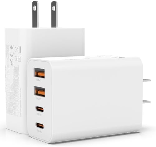 Dual Pack 40 W Fast USB C Charger Block – Multiport PD Power Adapter for i Phone, i Pad & Galaxy Devices – 4-Port Wall Charging Cube for Enhanced Speed & Compatibility – Ideal for Home, Office, and Travel – Sleek White Design