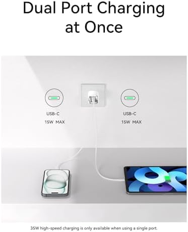 MOCOLL 35 W USB-C Dual Port Fast Charging Adapter – Compact Ga N Charger with Foldable Plug for i Phone 15 Pro Max & Galaxy S24 Ultra – Ultimate Travel Power Solution for Efficient On-the-Go Charging