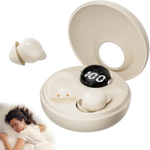 Sunvito Bluetooth 5.3 Mini Invisible Sleep Earplugs for Side Sleepers – Ultimate Noise-Cancelling Wireless Headphones in Beige – Designed for Comfort and Sound Isolation During Sleep, Workouts, and Outdoor Activities – Tailored for Small Ears with Ergonomic Fit and Extended Battery Life