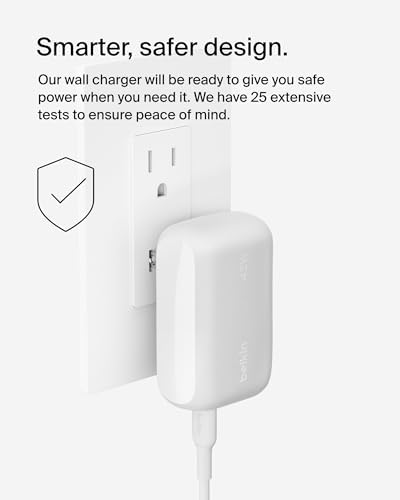 Belkin 42 W Dual Port Charger Block – High-Efficiency USB-C & USB-A Fast Charging Adapter for i Phone 16, Samsung Galaxy S25, Mac Book & More – Optimal Portable Power Solution for Multi-Device Charging at Home and On-the-Go – Elegant White Design for Tech-Savvy Users