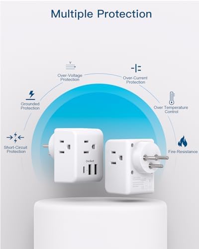 Ultimate European Travel Plug Adapter Set – Dual Pack Universal Power Converter with 3 AC Outlets and 3 USB Charging Ports (including USB-C) for Efficient Power Solutions in Italy, Spain, France, Germany, and Iceland – Essential Accessory for Global Travelers Seeking Versatile Compatibility and Rapid Charging Efficiency