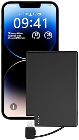 TNTOR Ultra-Slim USB-C Power Bank with Built-in Cable – Pocket-Sized Charger for i Phone 15/16 and Android Devices – Fast Charging, Lightweight, and Wallet-Friendly Battery Pack for On-the-Go Power Solutions