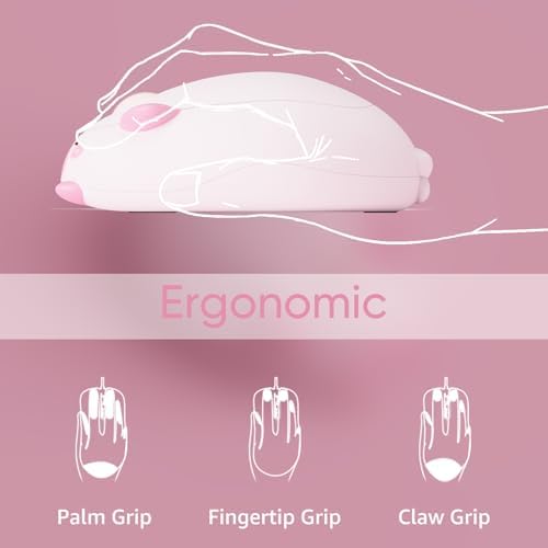 Akko Cat Theme Pink Wireless Gaming Mouse – Tri-Mode Connectivity for Seamless Use Across Devices, Adorable Cartoon Design for Enhanced Aesthetic, Ergonomic & Lightweight for Extended Comfort, Ideal for Mac & Windows Users – Elevate Your Gaming Experience with Style!