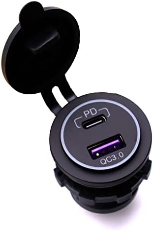 MOTONG Waterproof 12 V QC3.0 Dual USB Car Charger – Fast Charge Your Devices with Versatile USB A & PD Type C Ports for Marine, RV, and Truck Adventures – Durable Power Socket with Enhanced Compatibility